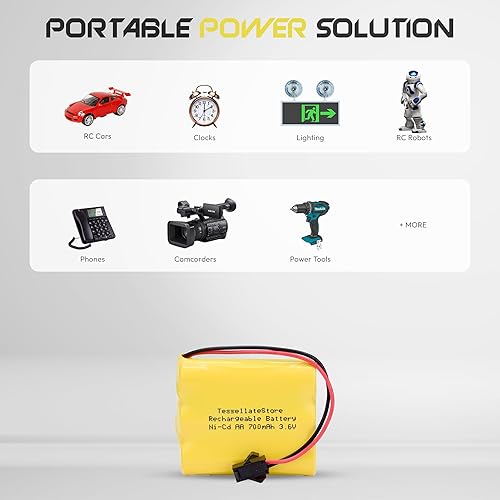 Miniatura 6 de TessellateStore Ni-CD de alta capacidad (2 baterías + 2 cargadores) Batería AA recargable de 3.6 V SM - Cargador 2P con 700 mAh