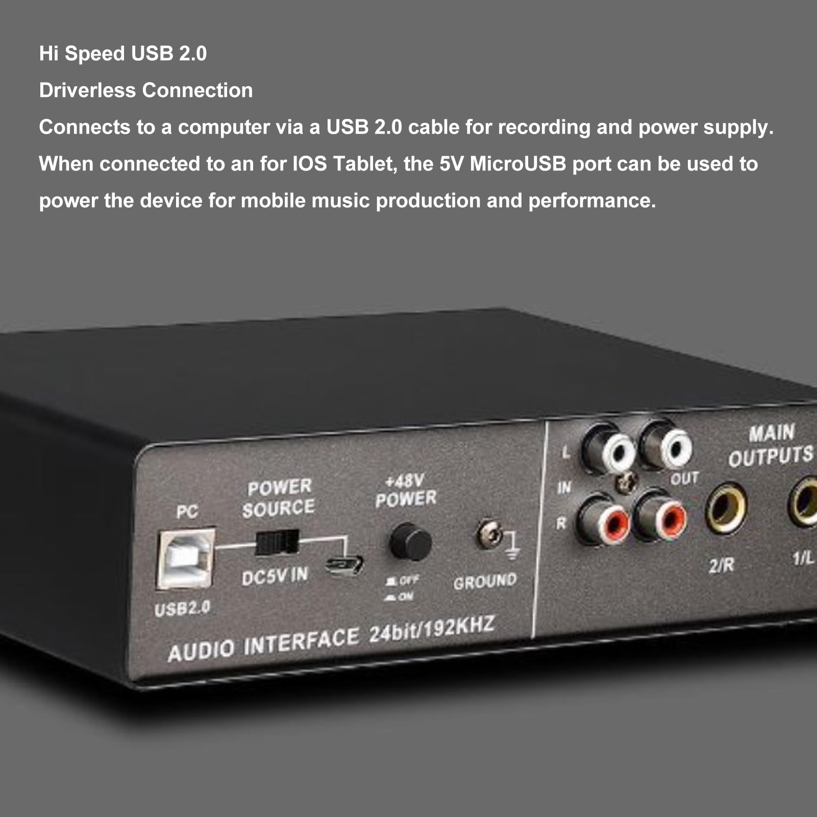 Interfaccia Audio con Alimentazione 48 V, 24 Bit 192 KHZ, Interfaccia Audio di Registrazione per Trasmissioni in Diretta, Registrazione Domestica, Produzione Musicale,