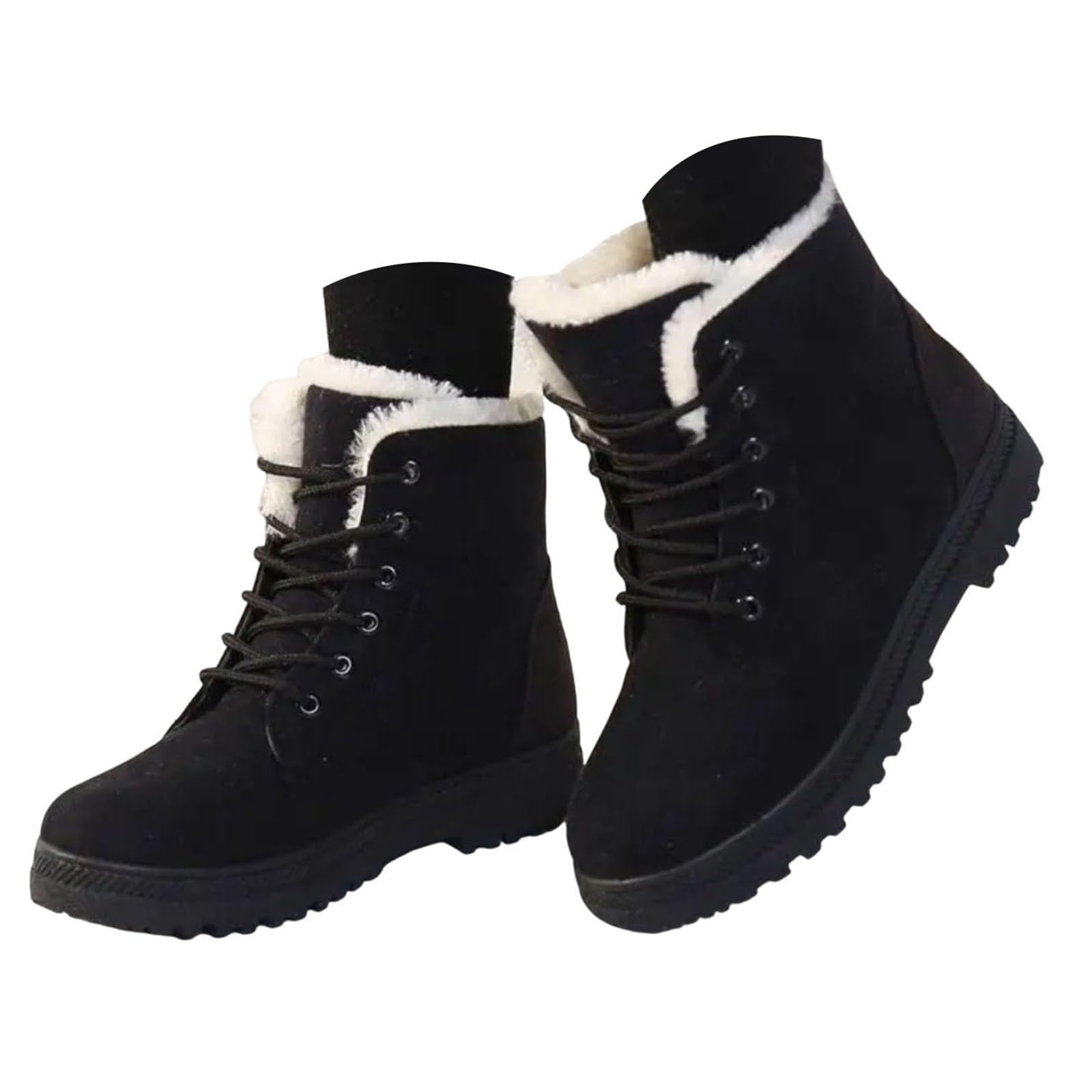 ZSpzx Womens Winter Combat Ankle Boots Platforms Suede Warm Furry Lining Lace up Chunky Block Heels Lug Sole