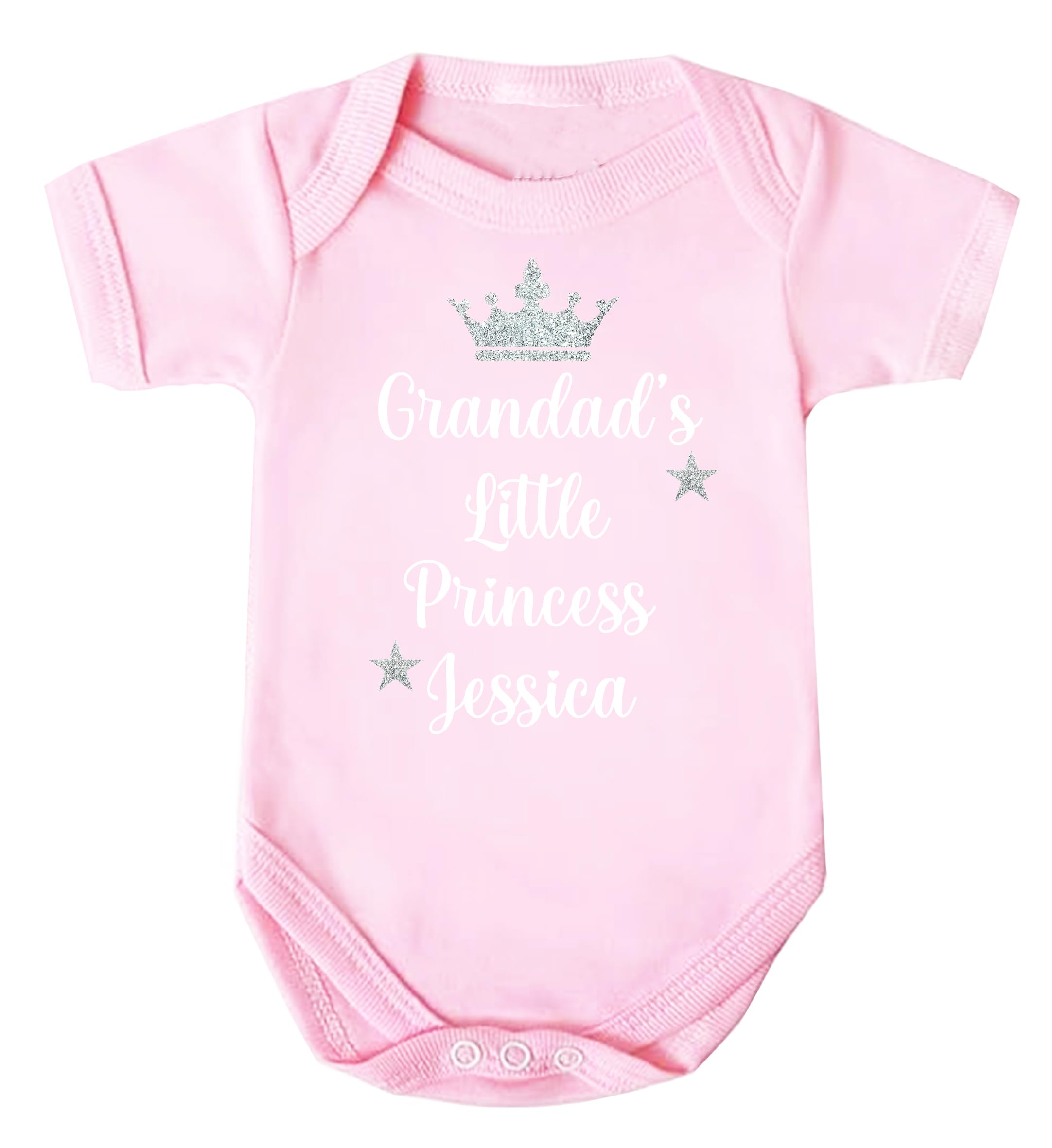 The Baby Box Uk Women's Grandads - Princess White Personalised Baby Girl Princess Bodysuit Mummy Daddy Grandad Nan Vest Top (Grandad - Princess White, 0 Months)