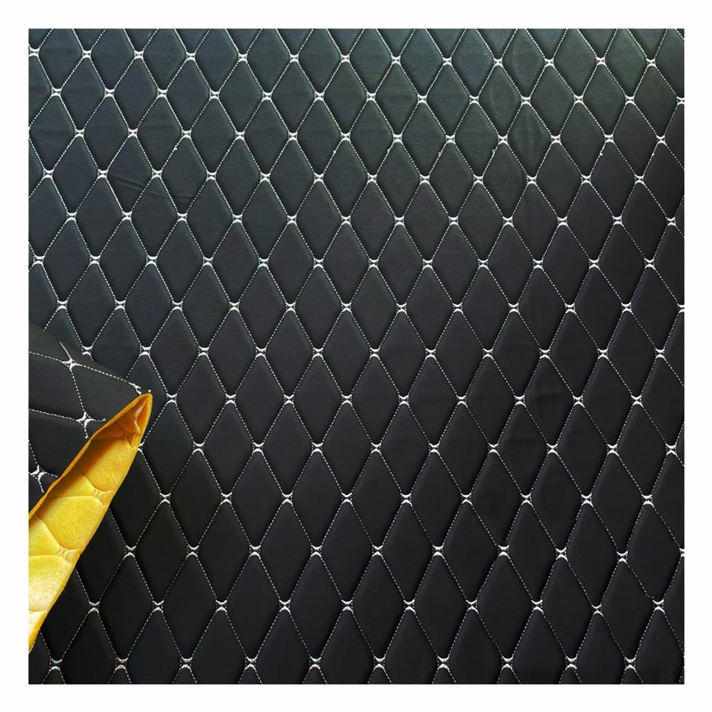 Faux Leather Quilted Fabric Vinyl Stitched Outdoor Upholstery Auto Headliner Headboard Diamond(Black 2,1.6X5m)
