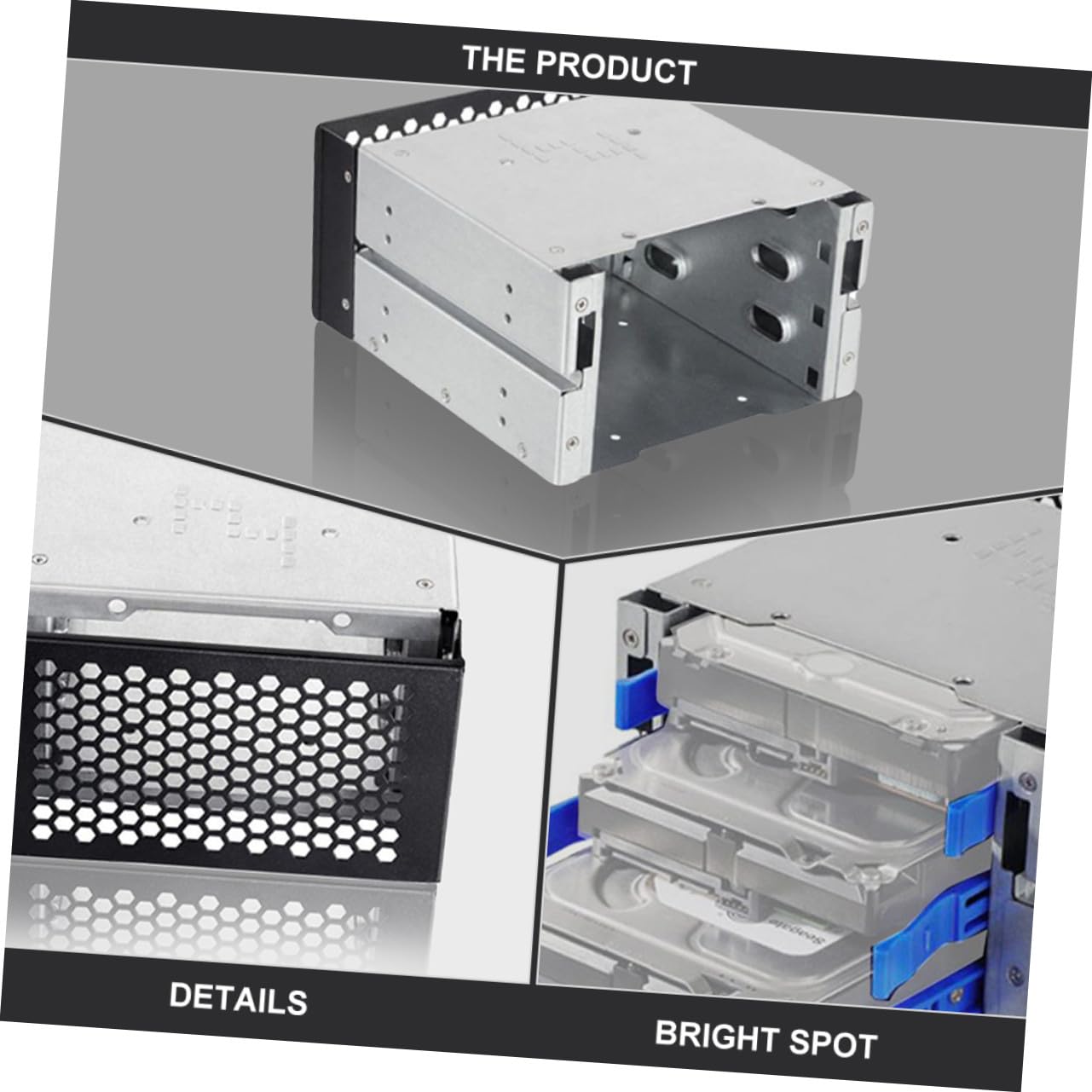 Soporte de Montaje para Disco Duro Bahías Aleación Aluminio Diseño Hueco Carcasa Refrigeración para Rack SSD Sas