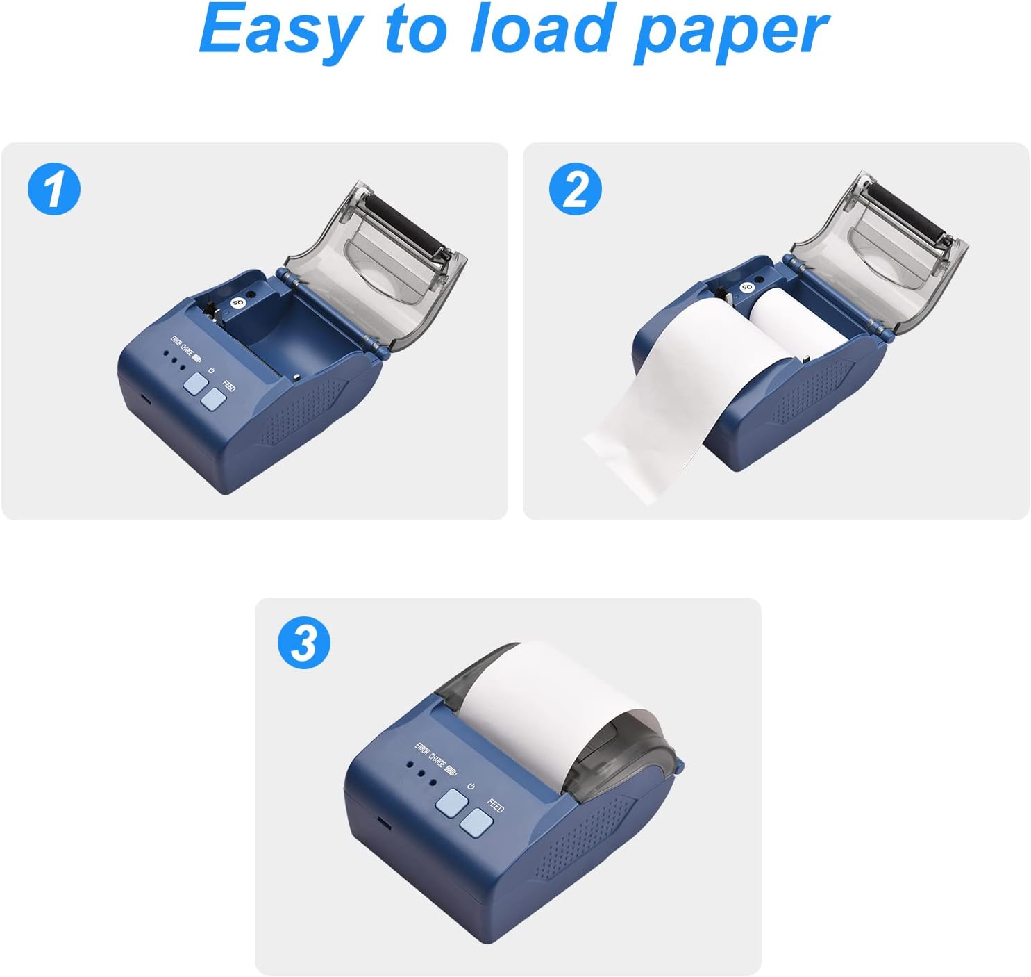 Step-by-step guide for loading thermal paper into the Bisofice ZJ-5810 printer.