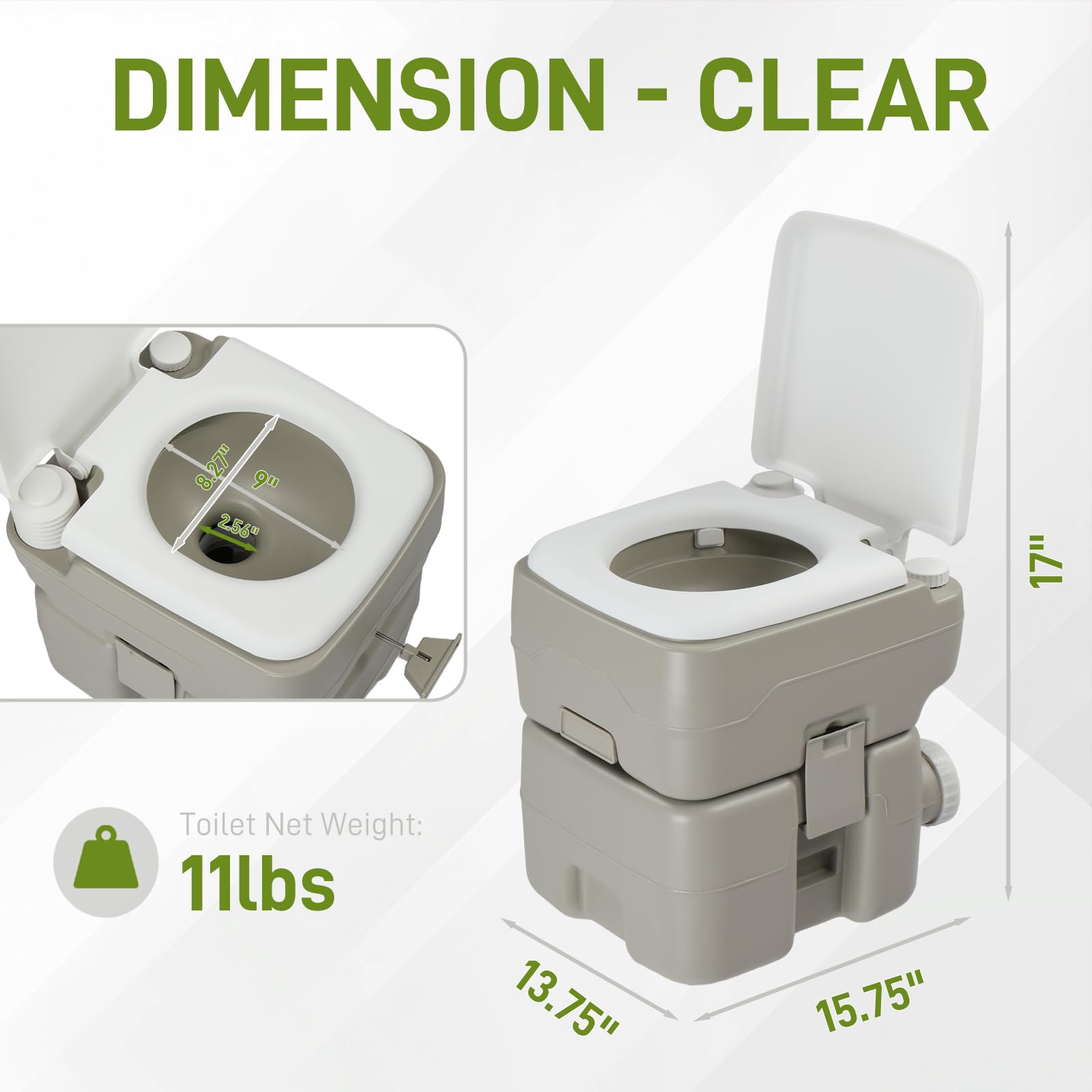Outvita Tragbare Toilette für den Außenbereich, 1,5 l Abfalltank, Porta-Töpfchen mit Druckpumpe, Doppelauslass, auslaufsichere Clips für Camping, Reisen, Wohnmobil, Boot, LKW