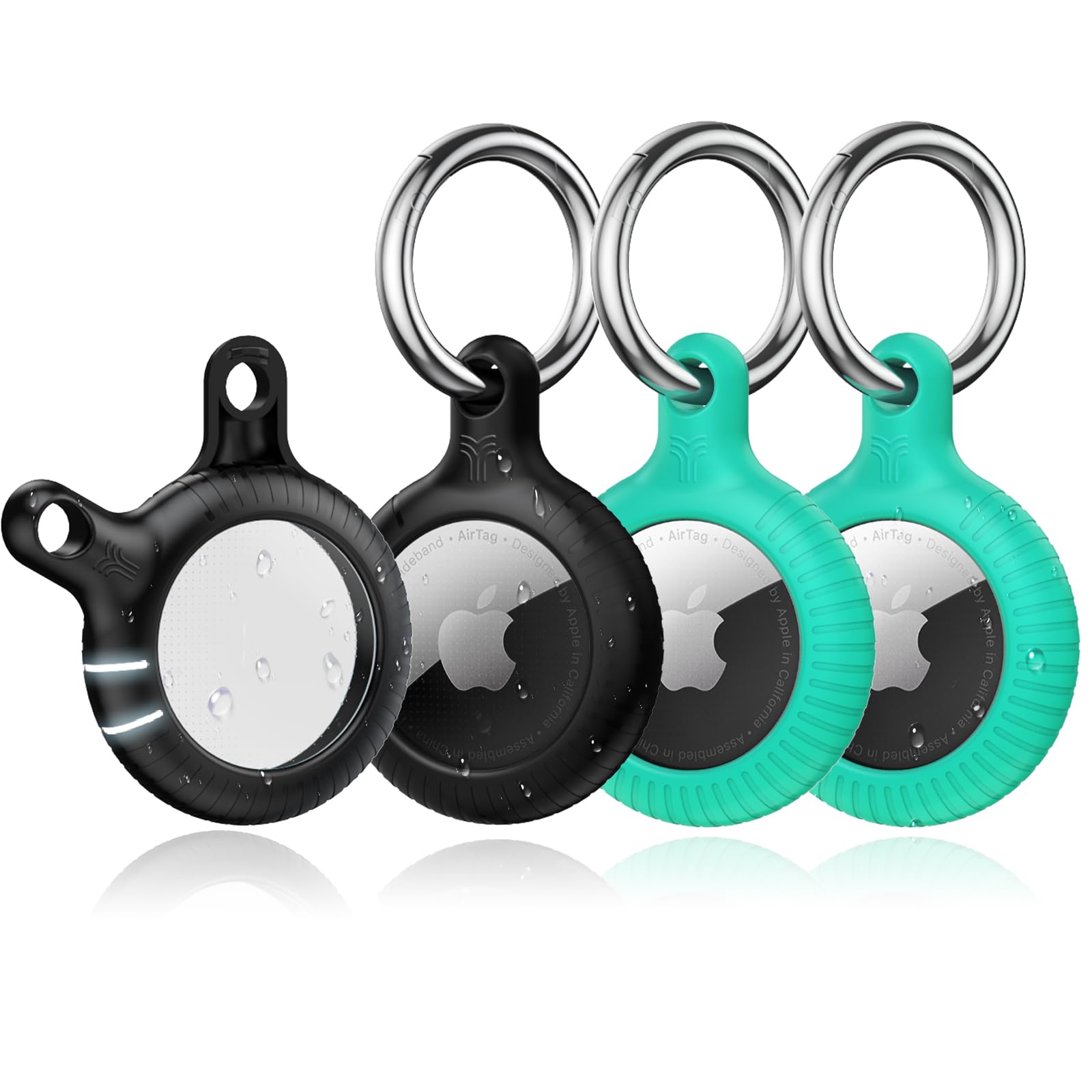 YOSH for Airtag Holder, Airtag Keyring [Twist Lock Design], Integrated Full Cover Anti-Scratch TPU Case 4 Packs, 30mm Metal Spring Keychain for Apple Air Tags 2021, Black & Dark Blue — view 11