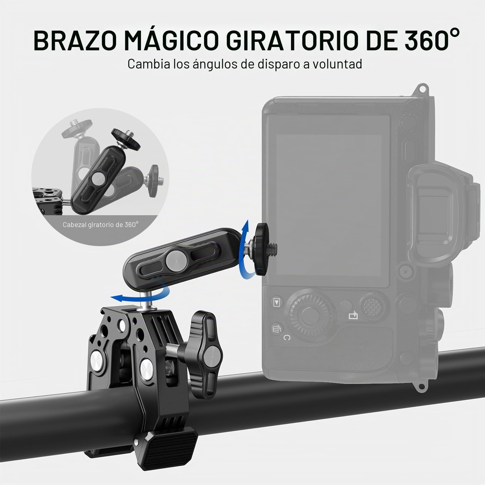 NEEWER Super Clamp con 3" Magic Arm de Doble Cabeza esférica, Cold Shoe, Rosca 1/4", Adaptador Teléfono/Cámara Acción para Trípode de Mesa Barras Gimbal, Compatible con SmallRig GoPro dji, ST83