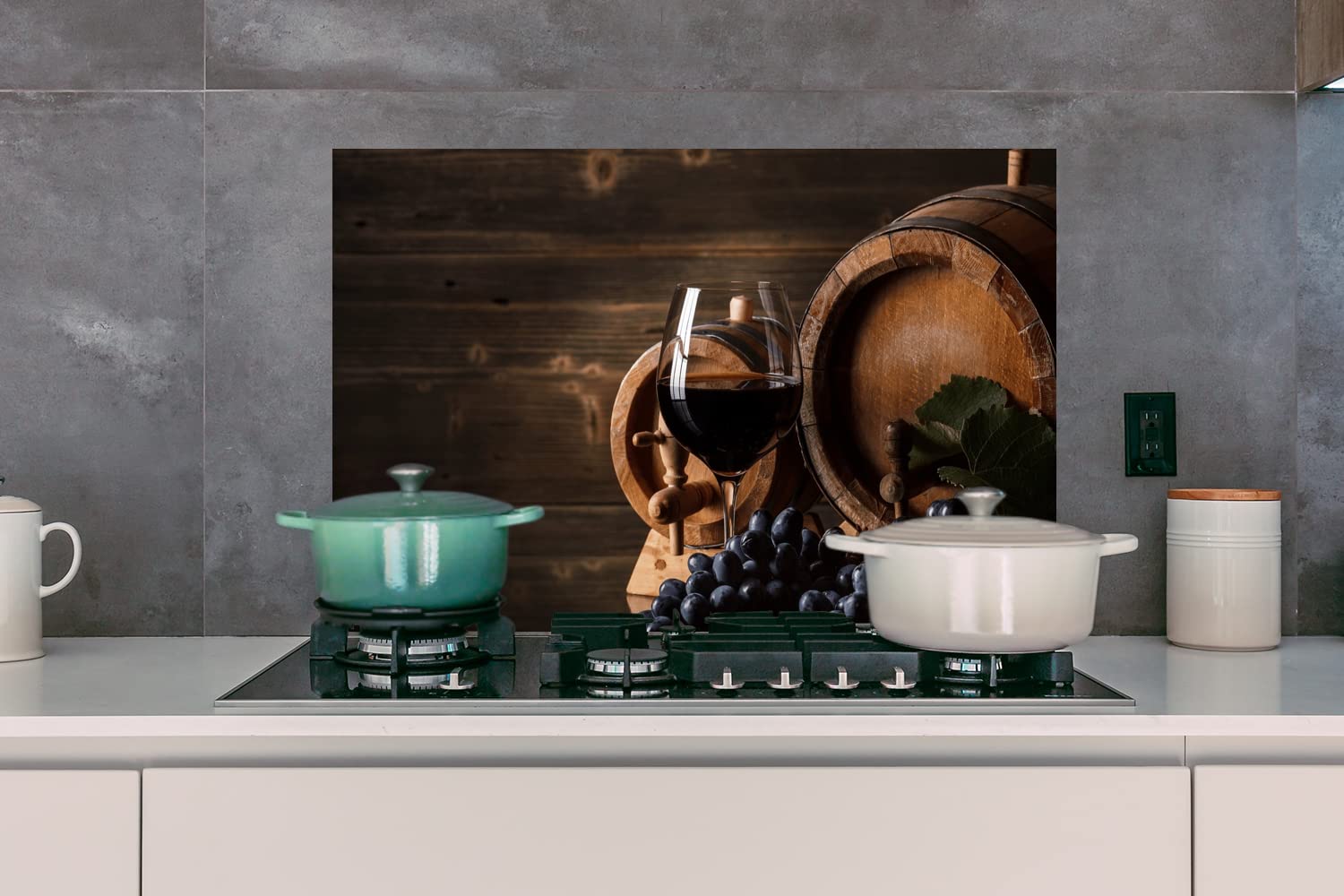 Credence Vin - Verre à Vin - Raisins - Verre Fond De Hotte 80x55 Cm Credence Aluminium Plaque Inox De Cuisine