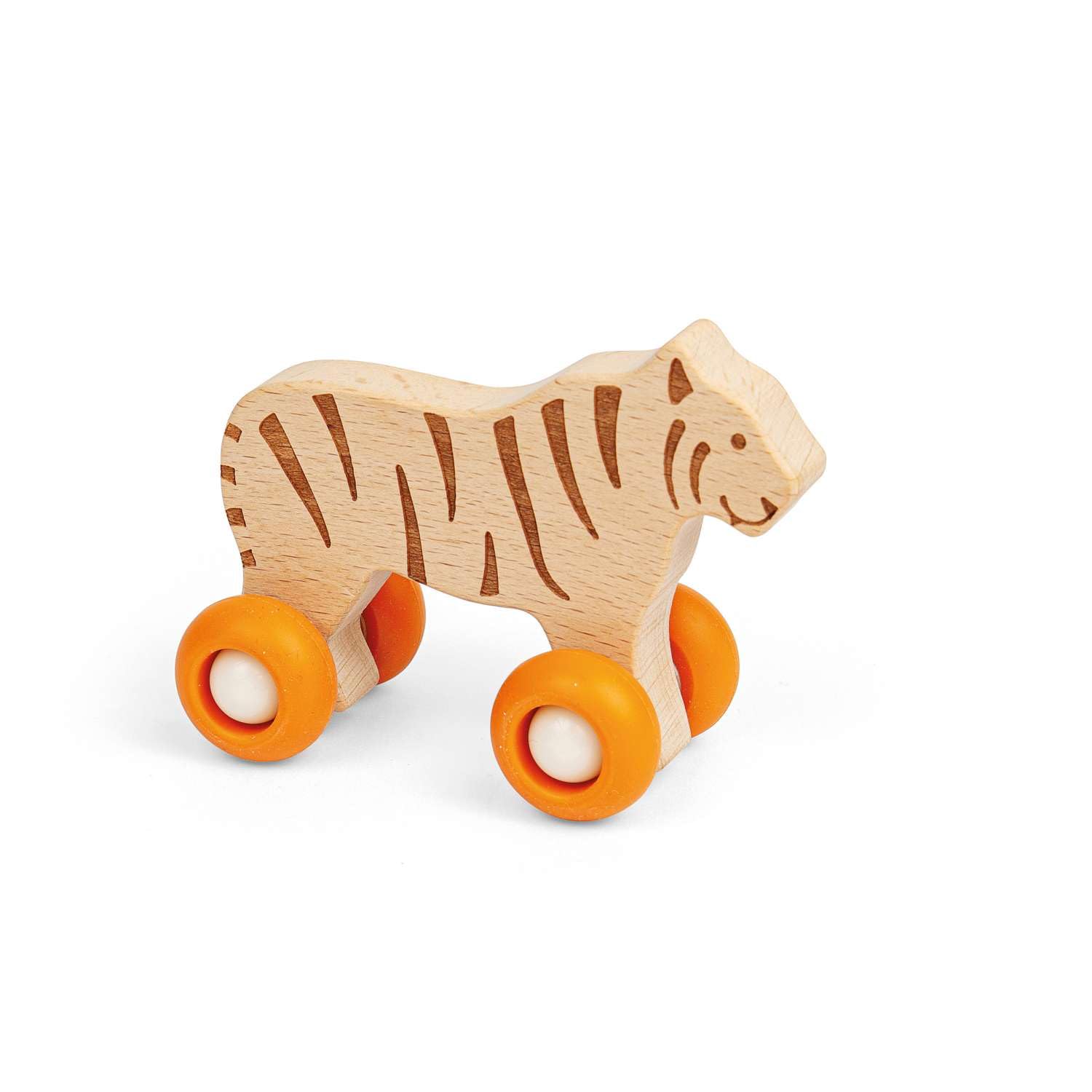 Bigjigs Toys Jungle Animal on Wheels (Tiger) - Mini Wooden Push Along Animals, Pocket Money Gifts For Kids, Party Bag Fillers, Baby & Toddler Toy, Age 12 + Month Olds