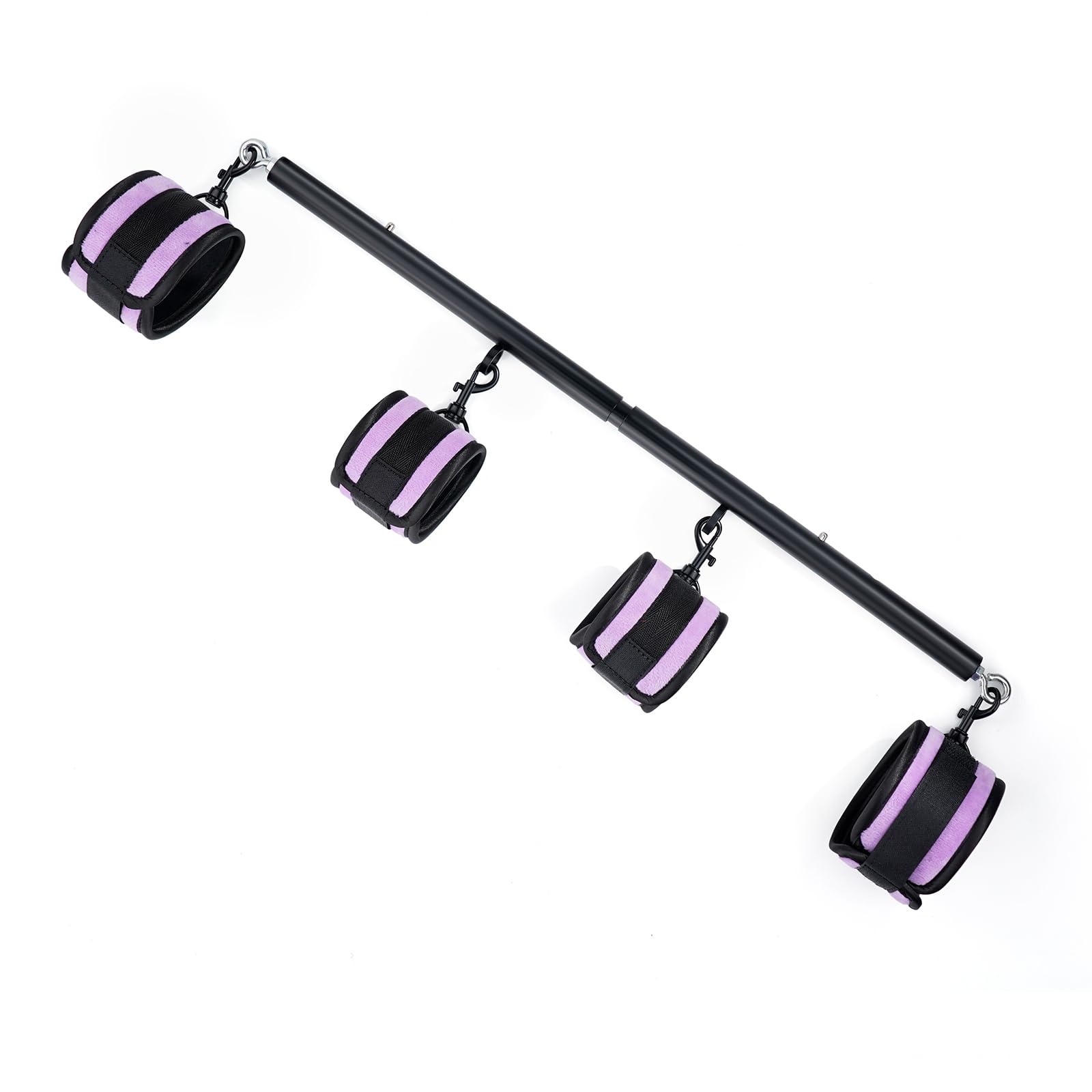 Spreader Bar Heavy Duty Stainless Steel Expandable Home Gym with 4pcs Furry Purple Adjustable Straps,Sports Aid Training Fitness Gear Pilates Aid Kit,Yoga Set (Black+Purple Furry Set)