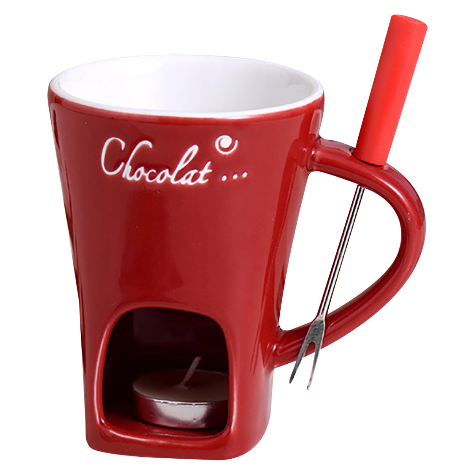 Chocolate Fondue Cups Set With Forks - Mini Ceramic Melting Pot For Date Night, Birthdays, Gifts (Brown)