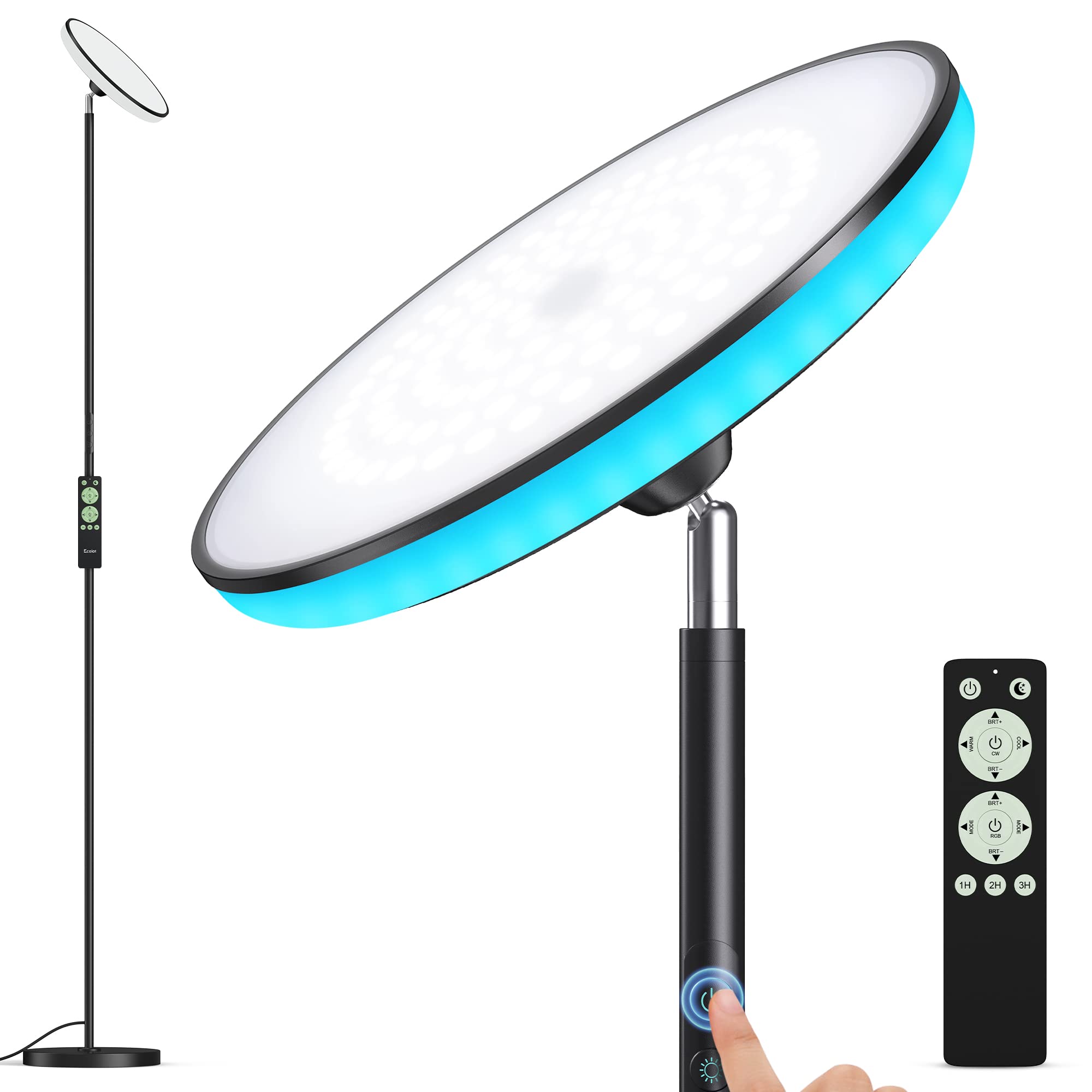 Floor Lamp,42W 3200LM Bright Torchiere Sky Modern LED Lamps,Tall Standing Pole Light with Remote,5 Color Temperatures Dimmable,Memory Function & 1/2/3H Timer for Living Room,Bedroom,Office(Black)