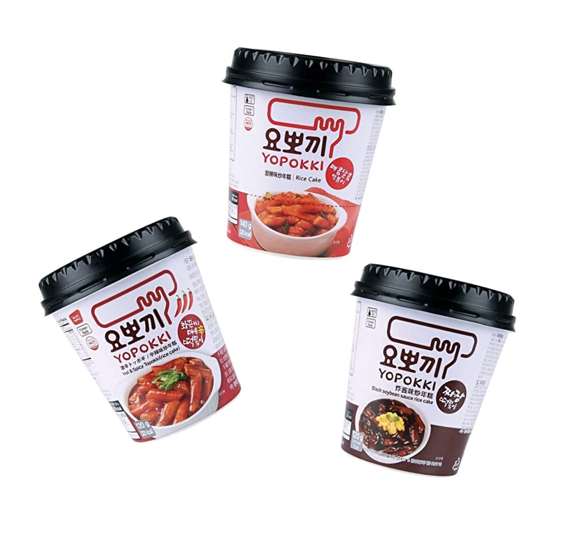 Yopokki - Juego de 3 pasteles de arroz mezclados en vaso, Coreano Instant Rice Cake Cups - Top 3 pasteles de arroz coreanos - Picante y dulce y frijoles negros - OG ASIA - 400 g