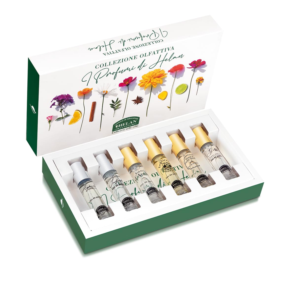 Helan - Collezione Olfattiva nr.1 con 6 Profumi in Fiale da 10 ml, Kit Profumo Uomo e Donna in Fragranze da Scoprire, Set Percorso Olfattivo per Idee Regalo Donna e Uomo Made in Italy