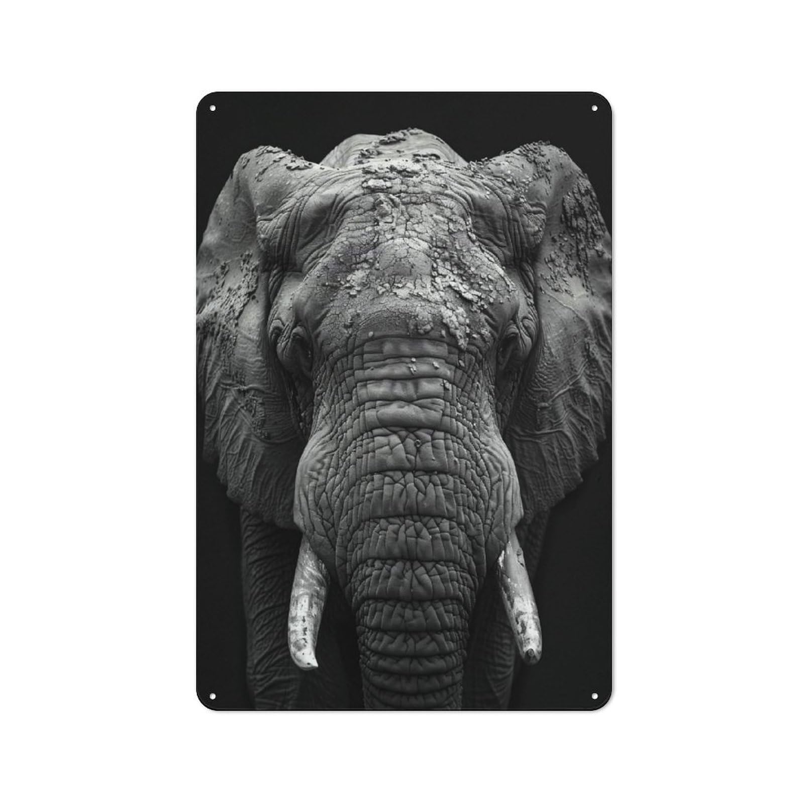 Junmoney Style-17 Vintage Tin Sign 30X20cm With Monochrome Elephant Portrait For Living Room Or Hallway, For Vintage Wall Decor Fans, For Metal Sign Collectors