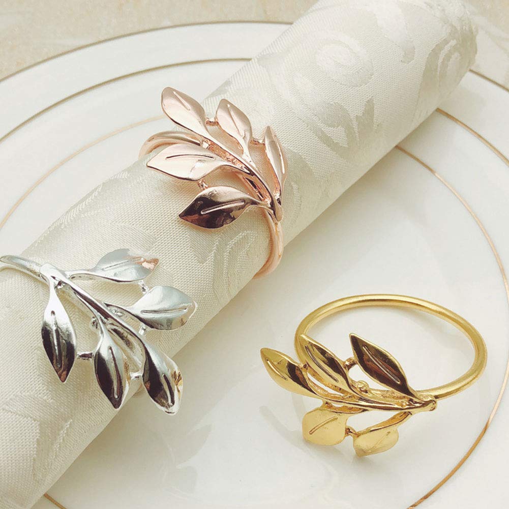 Anelli Portatovaglioli 6/10/50 pezzi Portatovagliolo foglia autunnale in oro e argento con fibbia in metallo in Regalo di nozze Decorazione della tavola for feste(Silver-50PC)