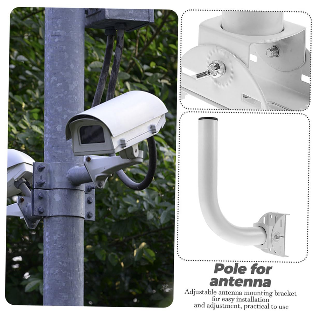 Mât de Fixation D'antenne Réglable en Acier Inoxydable, 2 Pièces | Support Mural Extérieur, Structure Simple et Fiable, Installation Facile, Blanc, pour Antenne et Réseau