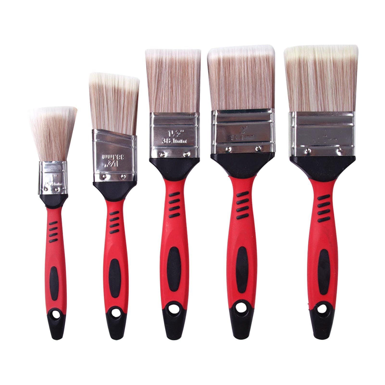 5Pcs Wood Stain Brush Pack, Angled Sash Paint Brushes, House Painting Emulsion Gloss Staining Brushes, Wall Touch Up Furniture Varnish Brush for Wall,Ceiling&Paint Decor, Cutting In & Smooth Finish