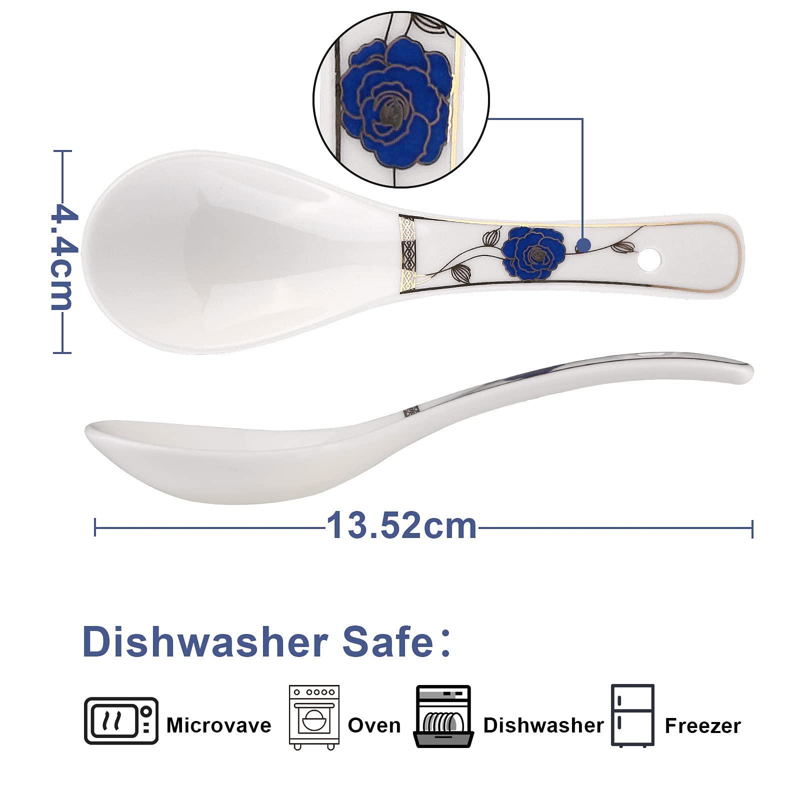 Cooking Riz Spoon Blue And White Ceramic Spoons Ensemble 6 Bols à Riz Et 7 Cuillères ...