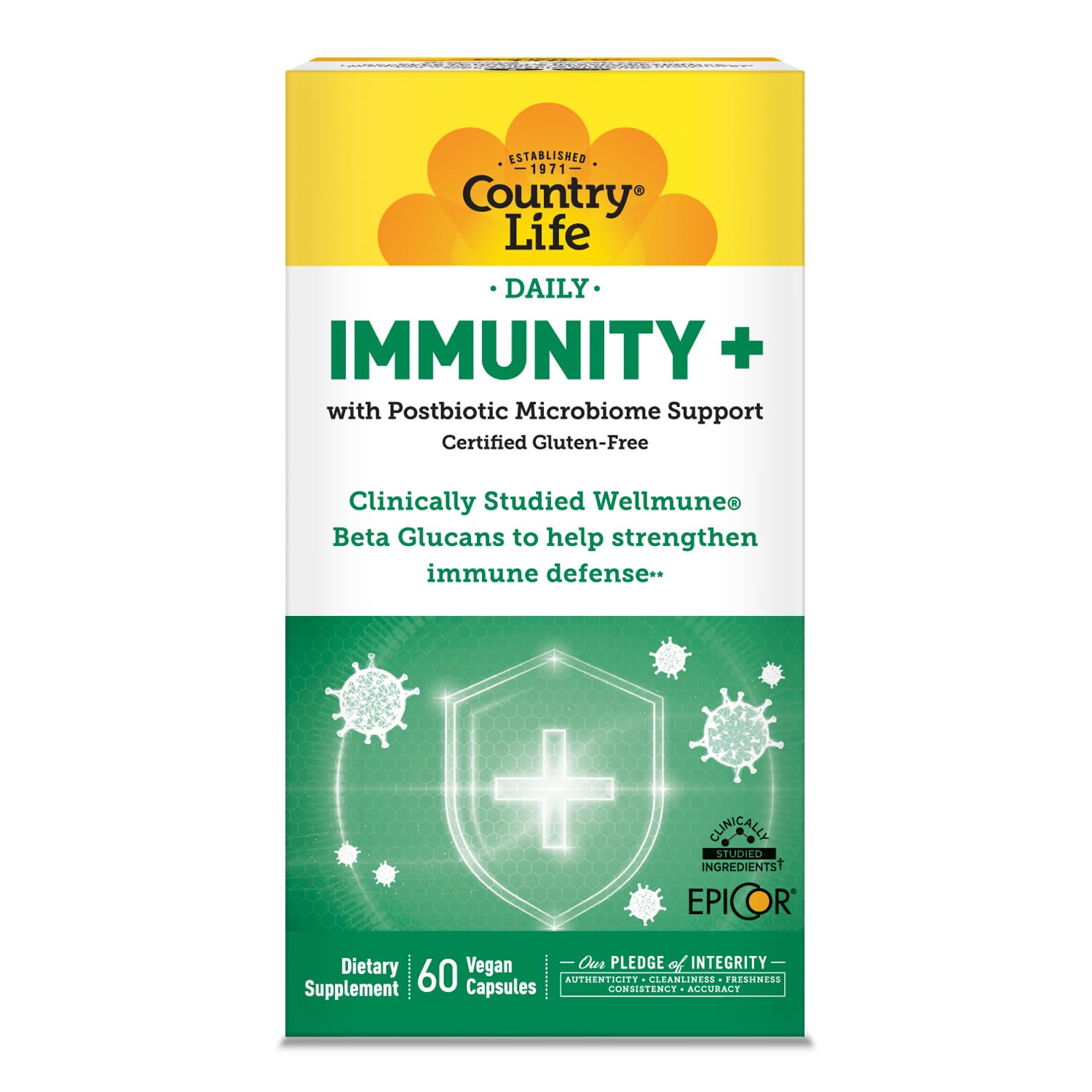Country Life Immunity+ with Wellmune and EpiCor, 60 Vegan Capsules