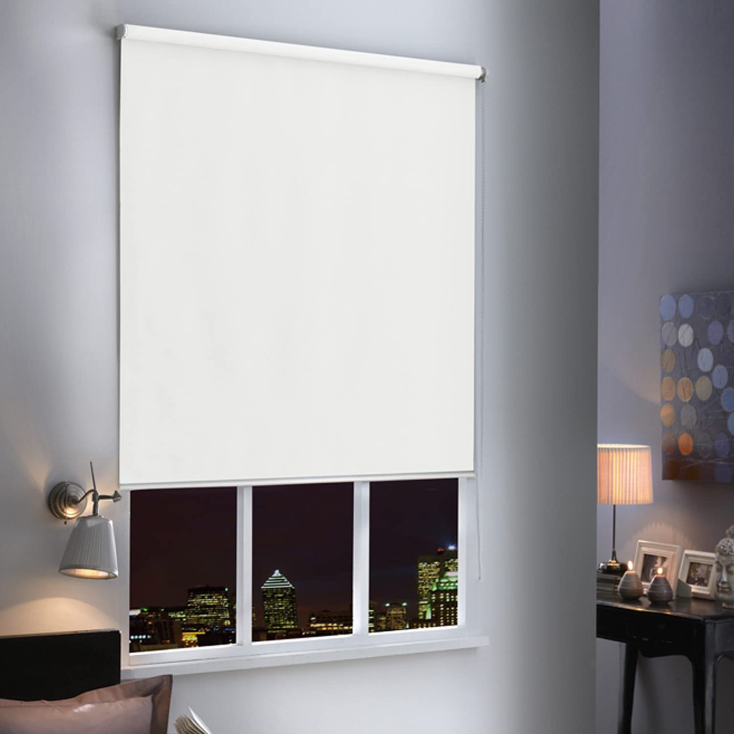 MADECOSTORE Verdunkelungsrollo, motorisierbar, 120 x 250 cm, Perlweiß
