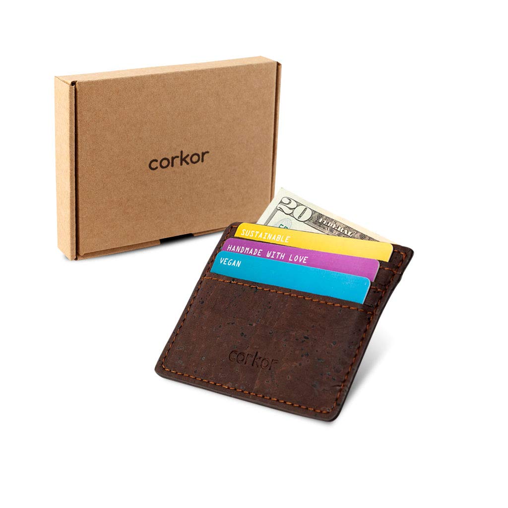 Corkor Etui na karty, portmonetka, minimalistyczny uchwyt na dowód osobisty, z blokadą RFID, dla mężczyzn i kobiet, brązowy, S