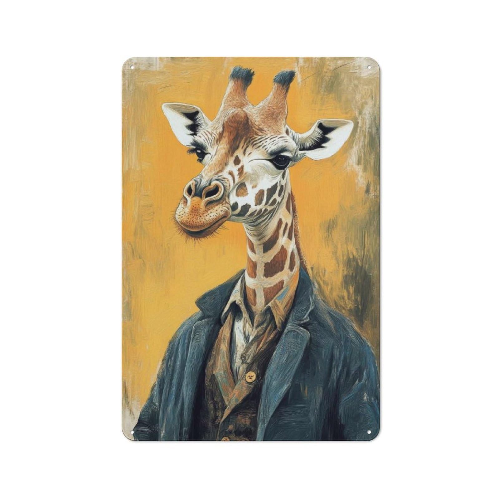 Junmoney Style-7 Giraffe In Suit Rustic Metal Plaque 30X20cm For Café Or Restaurant, Wall Decor For People Reorganising Café And Restaurant