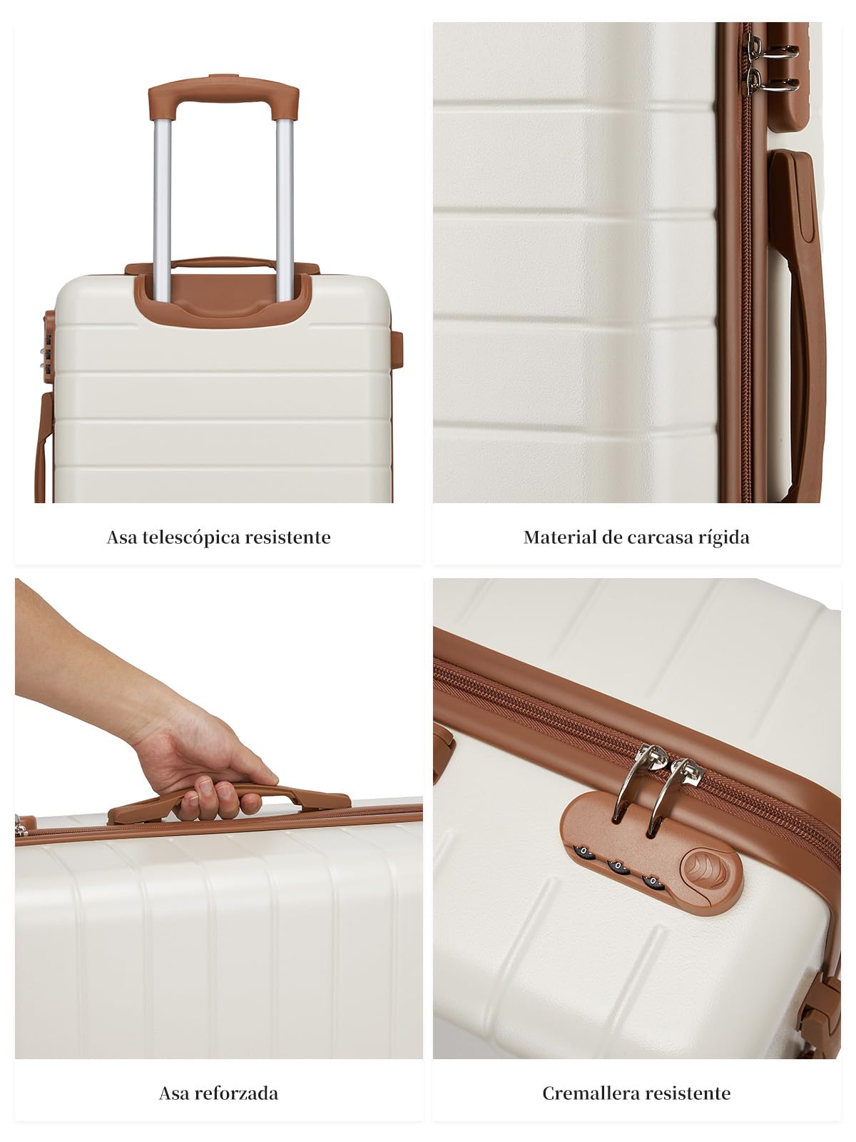Maletas de Viaje Grandes 23 Kilos con Bolso Tote y Neceser, Crema