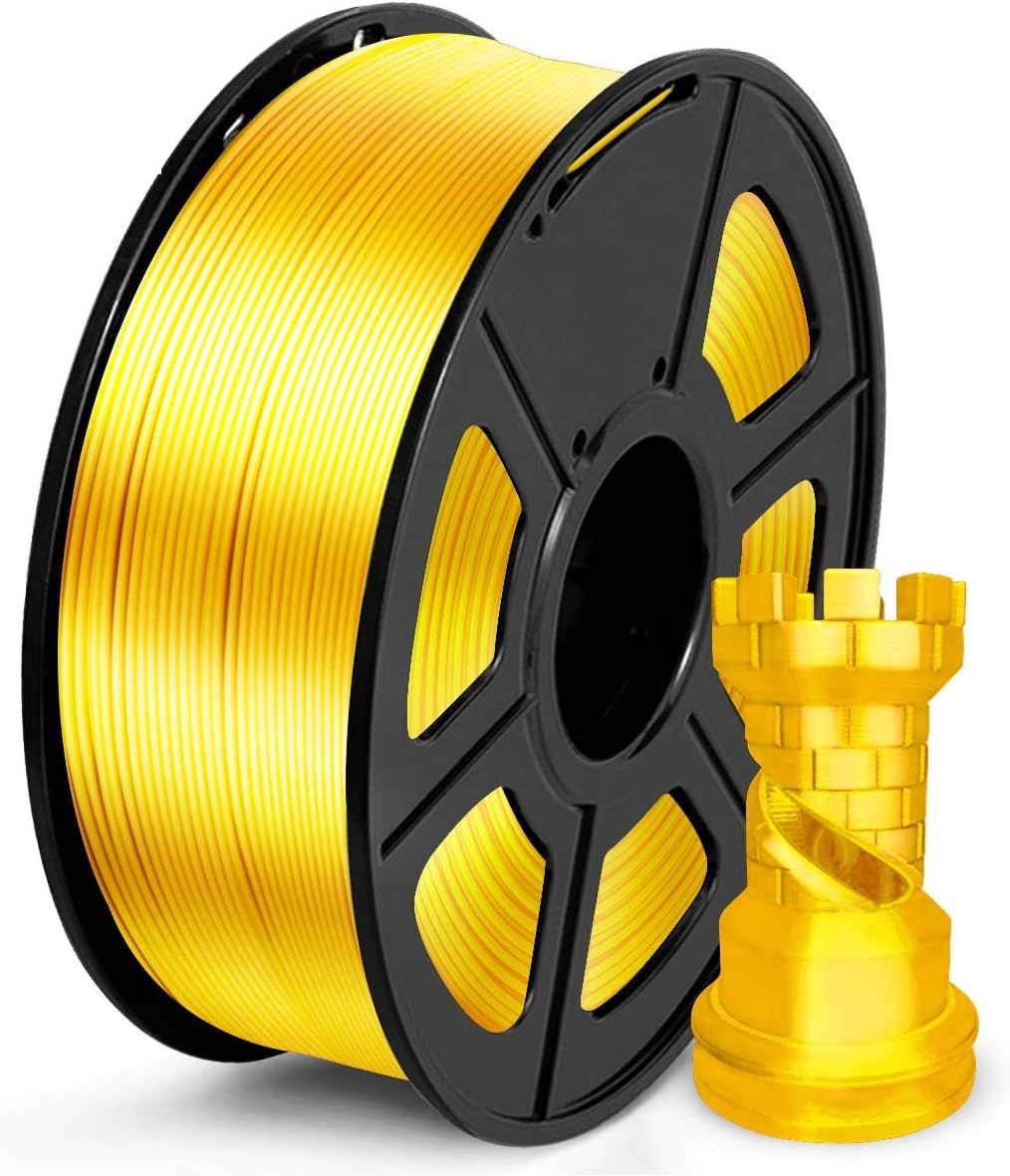 SUNLU Silk PLA Filament 1.75mm, Neatly Wound Shiny PLA 3D Printer Filament, Dimensional Accuracy +/- 0.02mm, Fit Most 3D Printers, Good Vacuum Packaging, 1kg Spool(2.2lbs), 330 Meters, Silky Gold