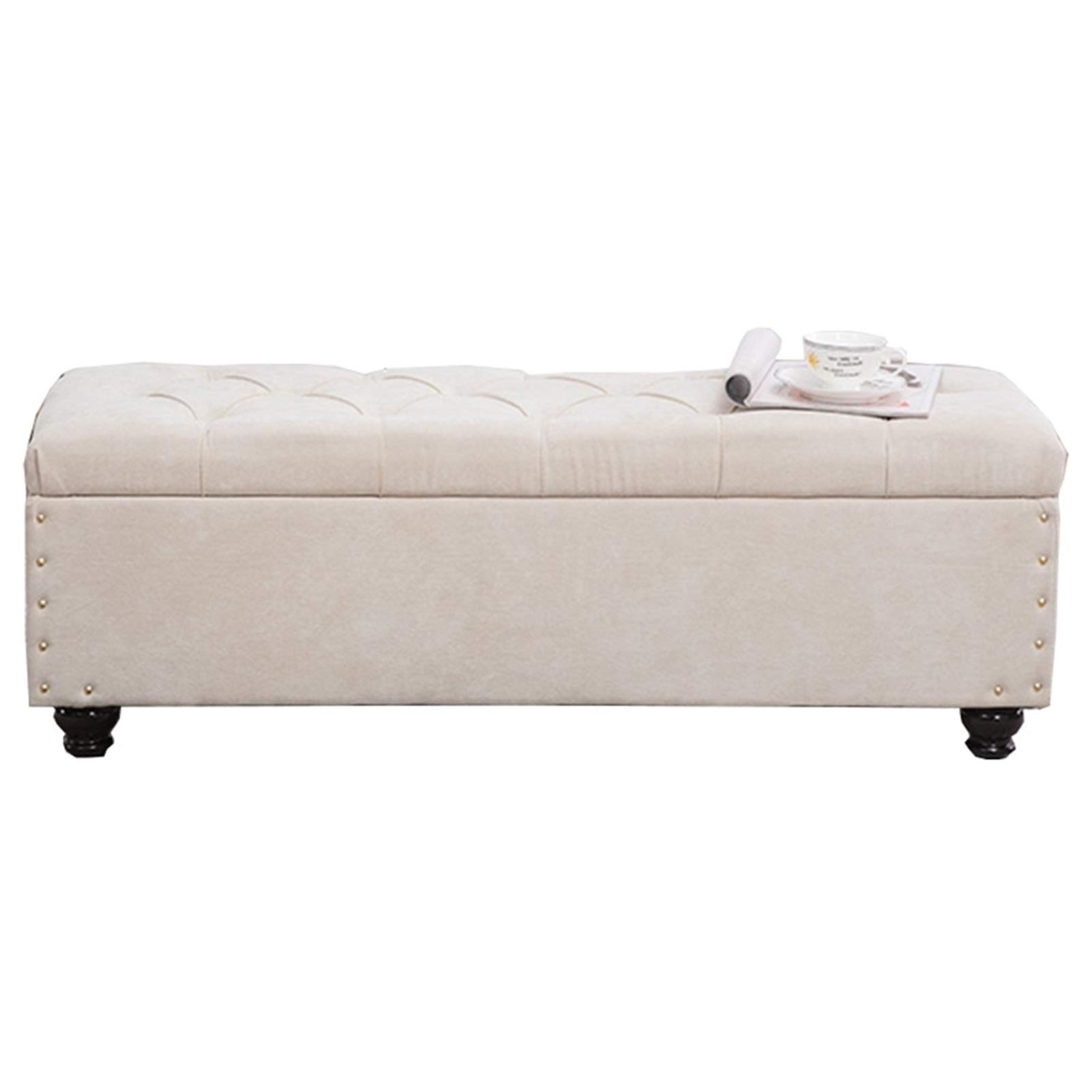 Banc à chaussures en coton et lin 100x40x40cm avec coffre de rangement capitonné