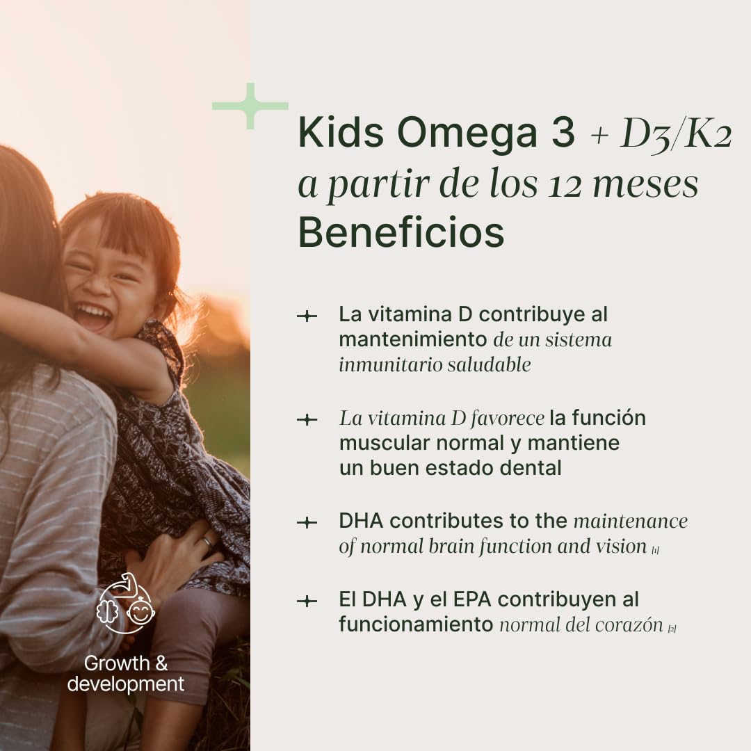 Kids Omega 3 + Vitamin D3 & K2 Tropfen aus Mikroalgen für Kinder | Unterstützung des Immunsystems, Gesunde Entwicklung, 31 ml, 60 Portionen, Zitrone