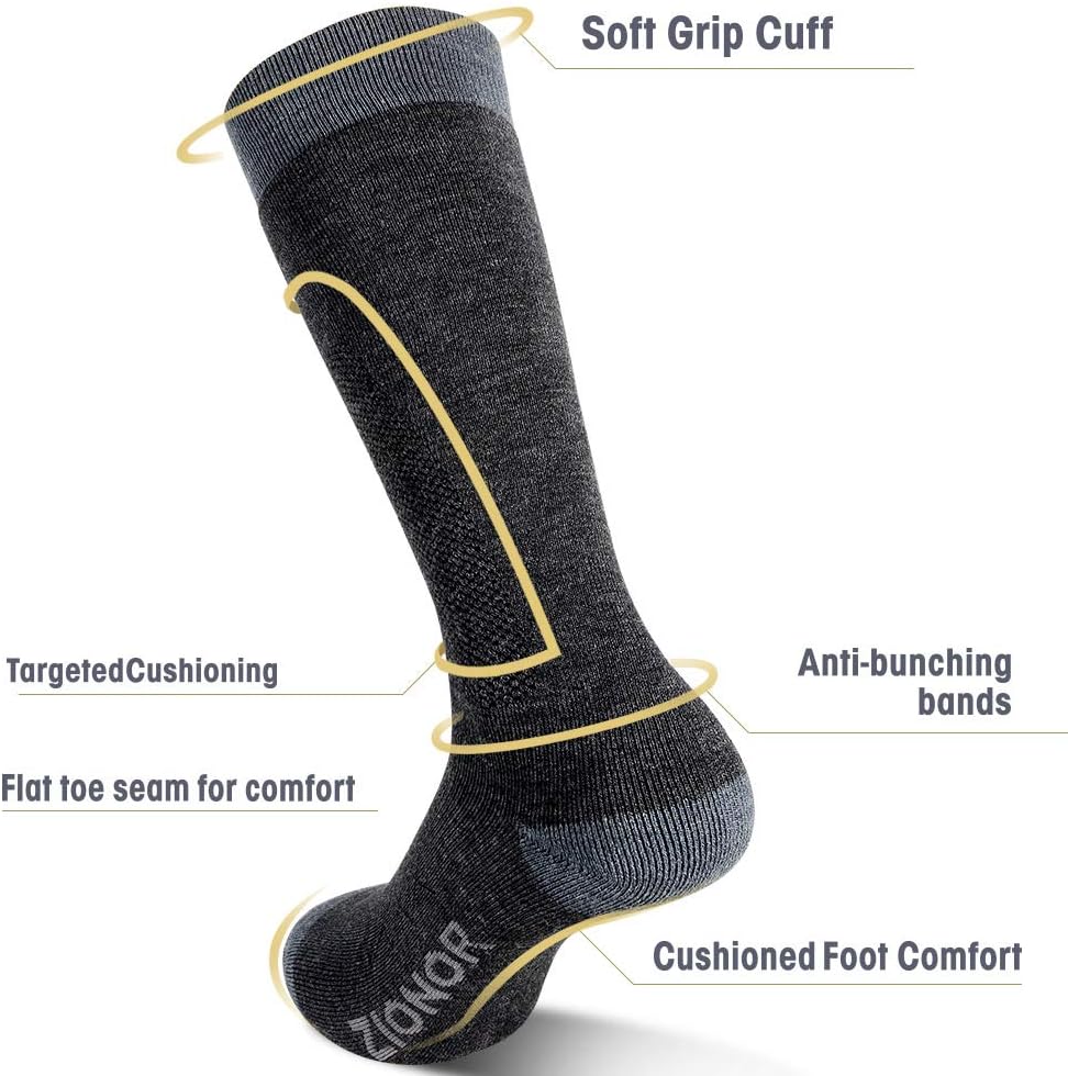 ZIONOR Ski Snow Socks High Knee Merino Wool Warm Plush Padded Elastic Fast Dry for Men Women Skiing Snowboarding : Clothing, Shoes & Jewelry