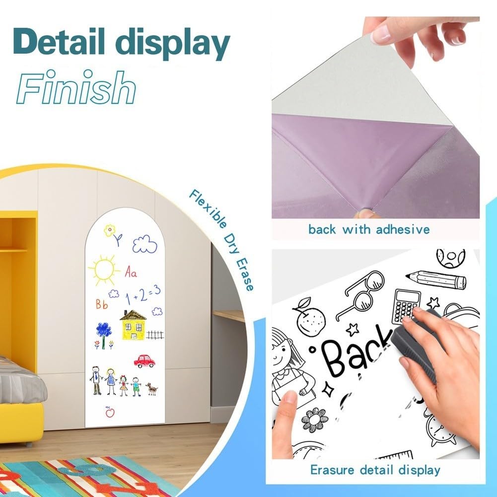 Zilimontt Tableau noir magnétique autocollant mural pour enfants, tableau à dessin créatif avec autocollant magnétique, craie colorée et chiffon pour salle de jeux, chambre d'enfant, salle de classe
