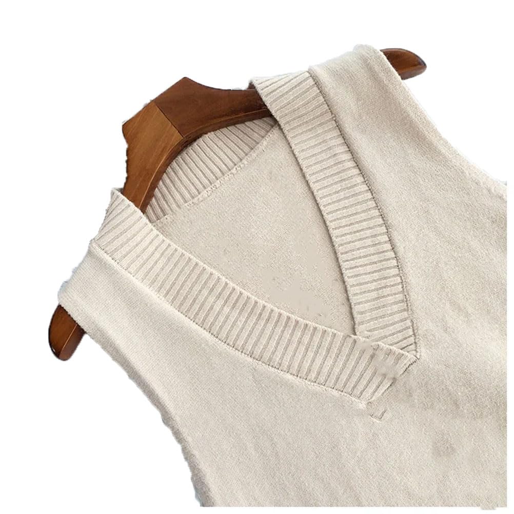 Chaleco sin mangas con cuello en V para mujer, suéter de punto suelto para mujer