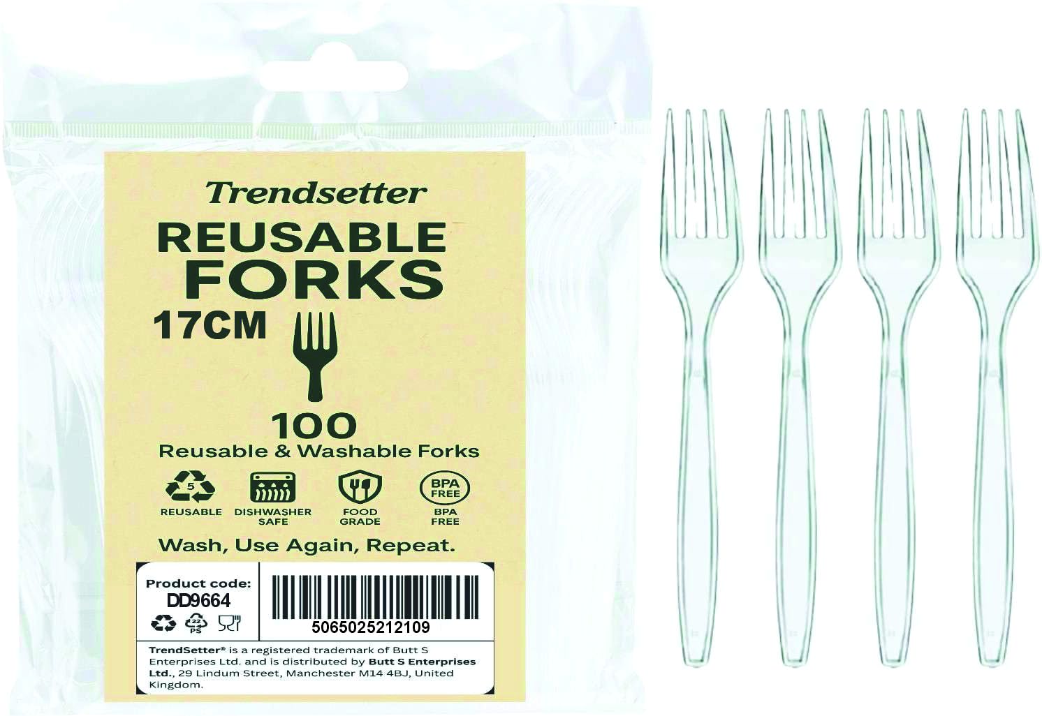 Trendsetter Heavy Duty Crystal Clear Reusable and Washable Fork 17cm-Reusable Food Safe Forks Strong Grip Lightweight Cutlery for Party BBQ Salad Fruits Snacks,100 Pieces Durable Long-Lasting Cutlery