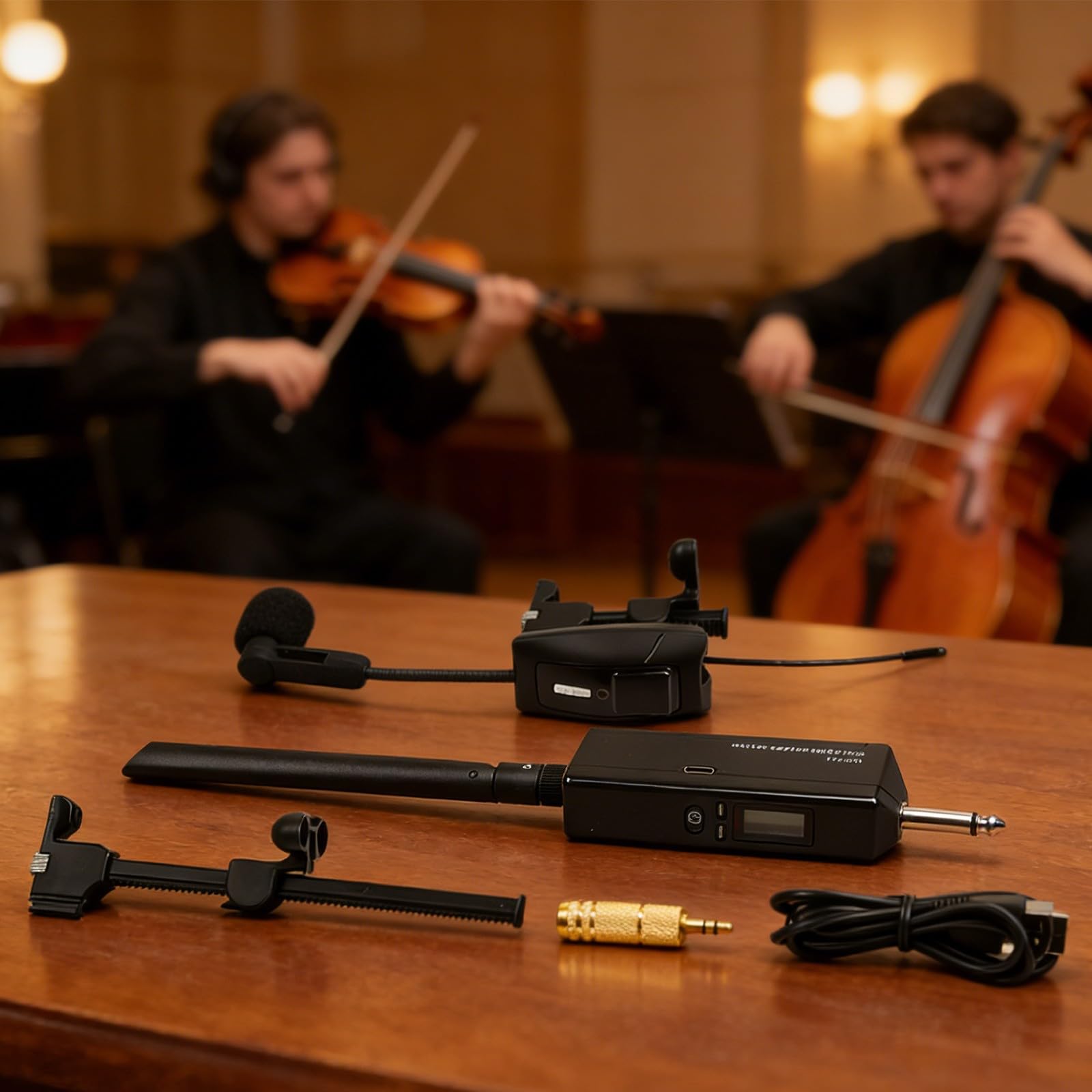 UHF Kabelloses Violinenmikrofonsystem, 610-690 MHz Clip-On-Mikrofon mit einstellbarer Verstärkung, klarer Klang für Musiker