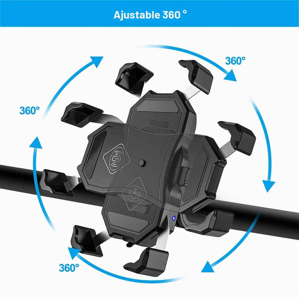 iMESTOU Soporte de Teléfono Inalámbrico/USB para Motocicletas QC3.0 Soporte de Móvil para Manillar/Espejo Trasero Carga Rápida para Teléfonos Móviles de 3.5"-6.8"(con un Grosor Máximo de 12mm)