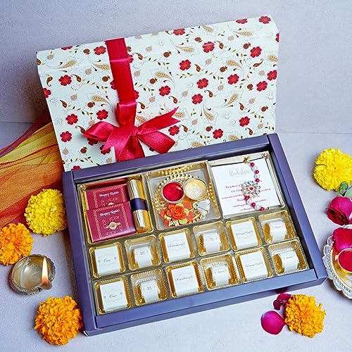 Image of Velvet Fine Chocolates Rakhi Gift Hamper with Premium Rakhi & Chocolates | Rakhi Gift Hamper for Brother | Raksha Bandhan with Assorted Chocolates