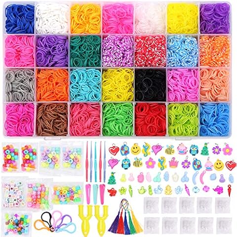 11220+ Loom Bands Refill Kit, 10,500 Loom Bands 28 Colors,500 S-Clips, 175 Beads,34 Charms, 5 Crochet Hooks,2 Y Shape Loom,5 Backpack Hooks,5 Tassels Cover