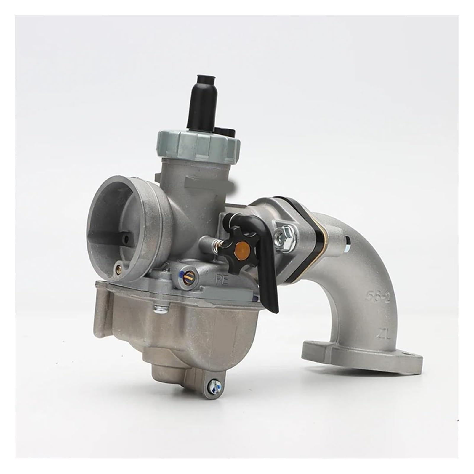 Carb Gasolina 2T 4T Kit De Carburador Para Motocicleta Carburador Con Brida De PE Y Tubo De Entrada Curva Juego Codos Entrada Aire Frío Con Inyectores(22mm Silvery Kit)