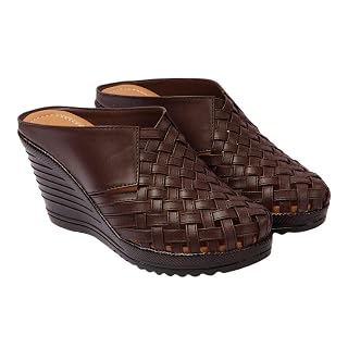 Femmetrek Women Mule Wedge Sandals | Slip-On Comfort Heels | Lightweight Cushioned Sole | Stylish Casual & Daily Wear Footwear | Soft Cushion Footbed | Comfortable Everyday Wear (Brown, 8uk)