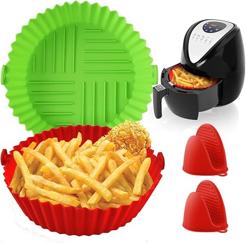 Accesorios para freidora de aire, accesorios para freidora de aire, paquete de 2 unidades (verde rosa) con mango antiquemaduras, accesorios para