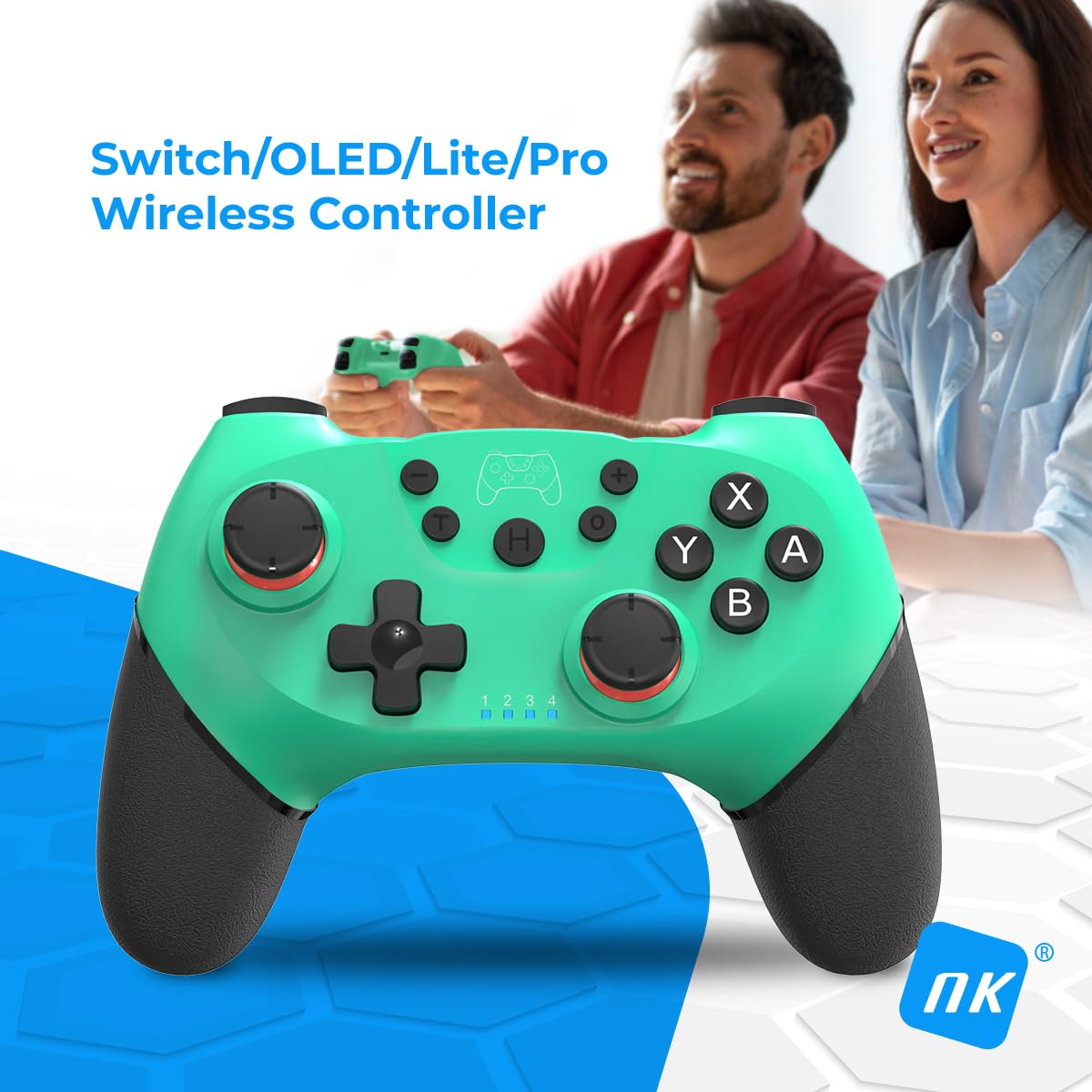 NK Wireless Switch Controller, kompatibel mit Switch/OLED/Lite/Pro, mit Wake-Funktion, Makro-Einstellungen, Bluetooth, 6-Achsen-Sensor, Turbo, Dual Shock, LED-Anzeigen, Farbe Schwarz-Blau