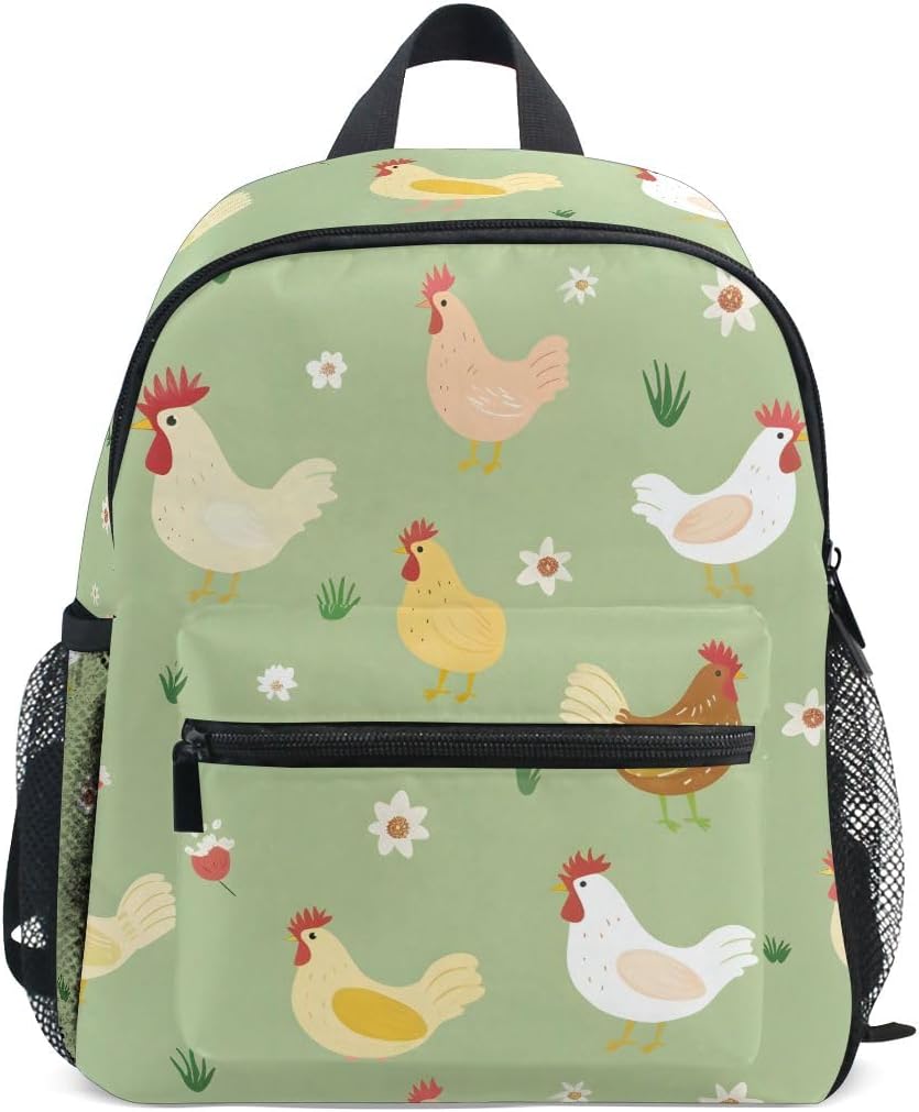 Bolaz Kids Backpack for Boys Girls Toddler Bags Children Preschool Farm Chicken Kindergarten Small 3-8 Years Old Personalized Name Chest Strap