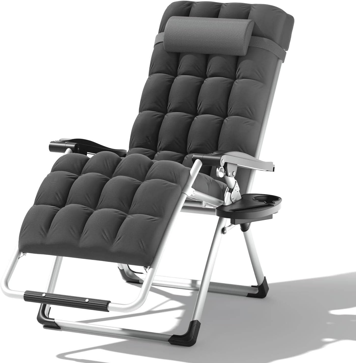 Zero Gravity Chair, Portable Outdoor Chair, Reclining Patio Lounge Chair with Adjustable Pillow and Cup Holder Trays for Outdoor, Patio, Beach, Camping, Garden, Poolside, Gray