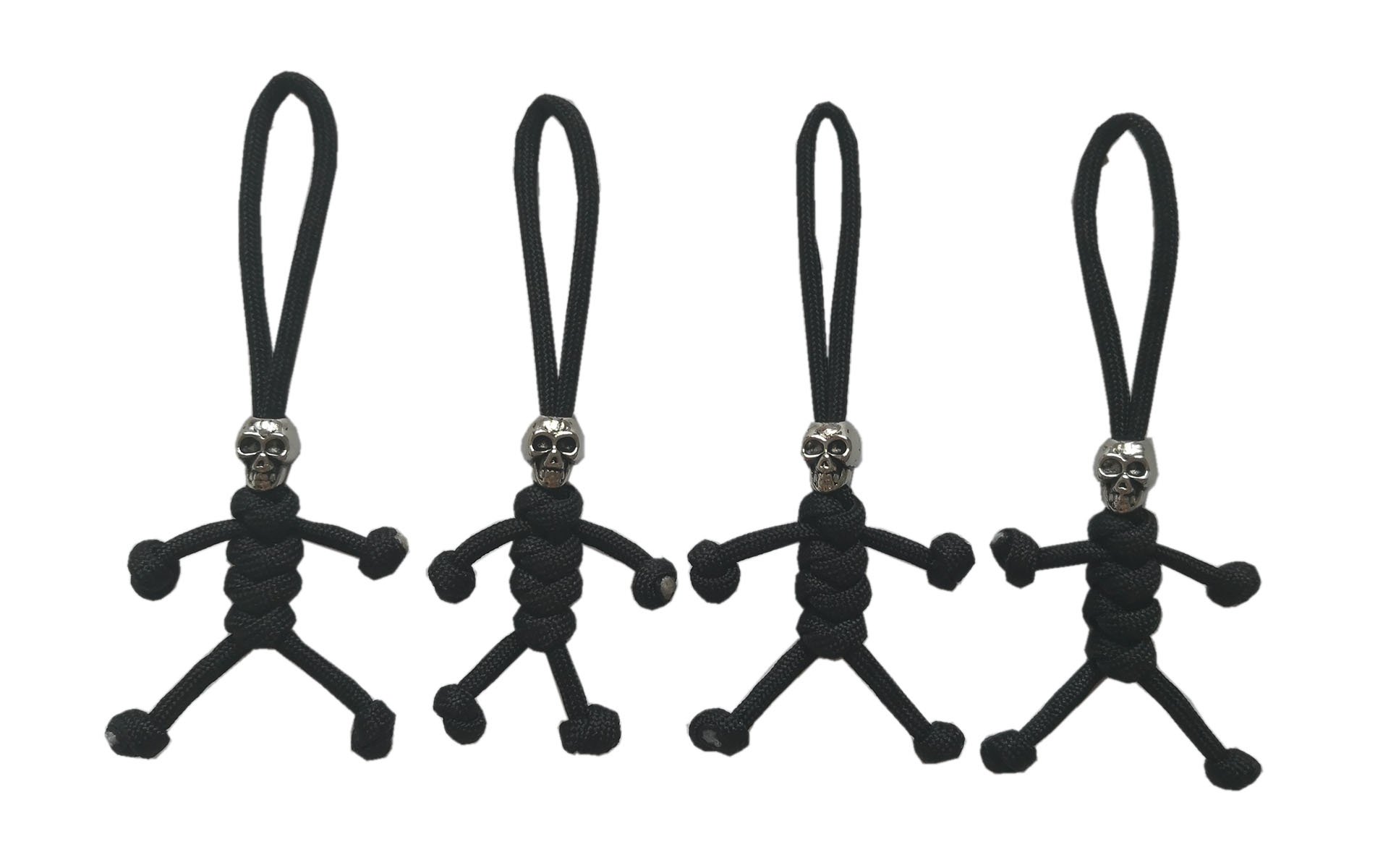 YHAN 4 Pack Paracord Zipper Pulls Keychain or Knife Lanyards with Skull Alloy Bead (Black) by CandyHan
