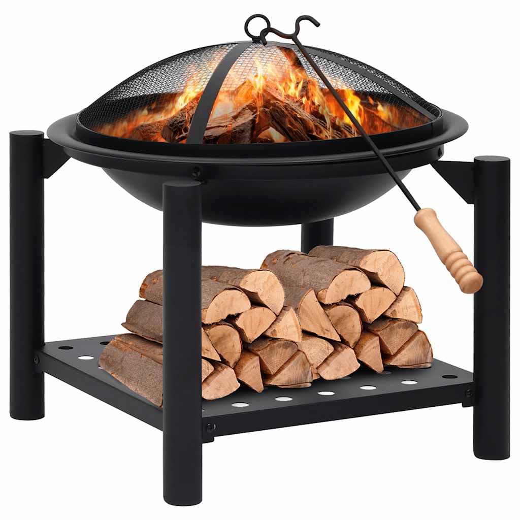 vidaXL Brasero con Atizador Jardín Patio Terraza Balcón Exterior Cuenco Chimenea Fogata Hornillo Calentador Calefactor Acero 54x54x55 cm