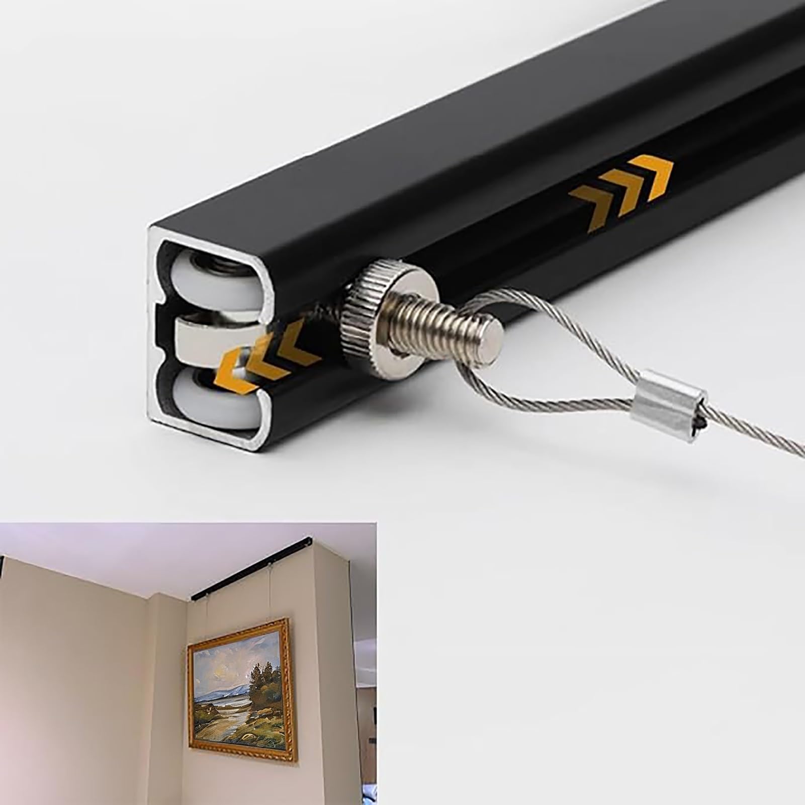 Kit para colgar cuadros, sistema de riel de techo con cordón y gancho para marcos de fotos y exhibición de obras de arte