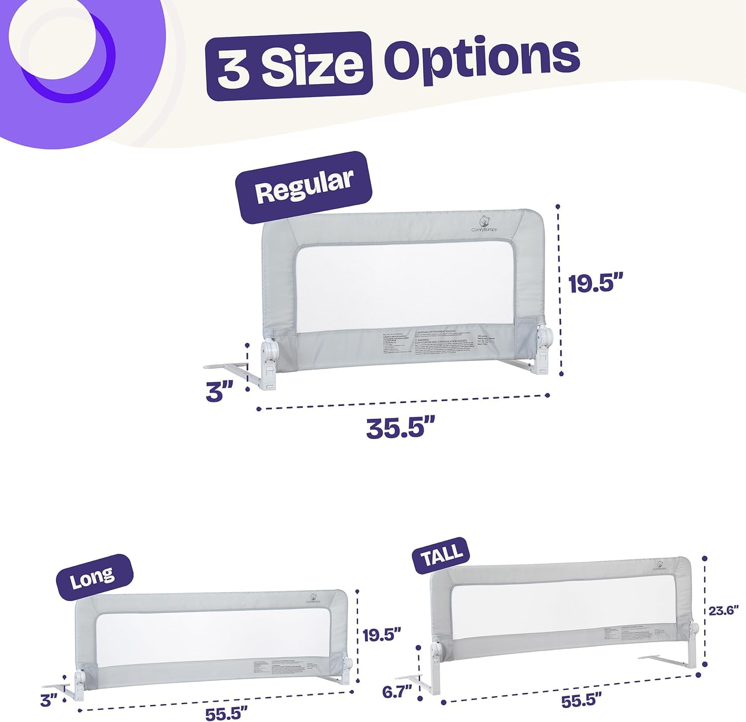 ComfyBumpy Paquete de 2 rieles de cama para niños pequeños de 35.5 pulgadas de largo x 19.5 pulgadas de alto | Rieles de cama para cama individual, matrimonial y niño pequeño | Protector de riel