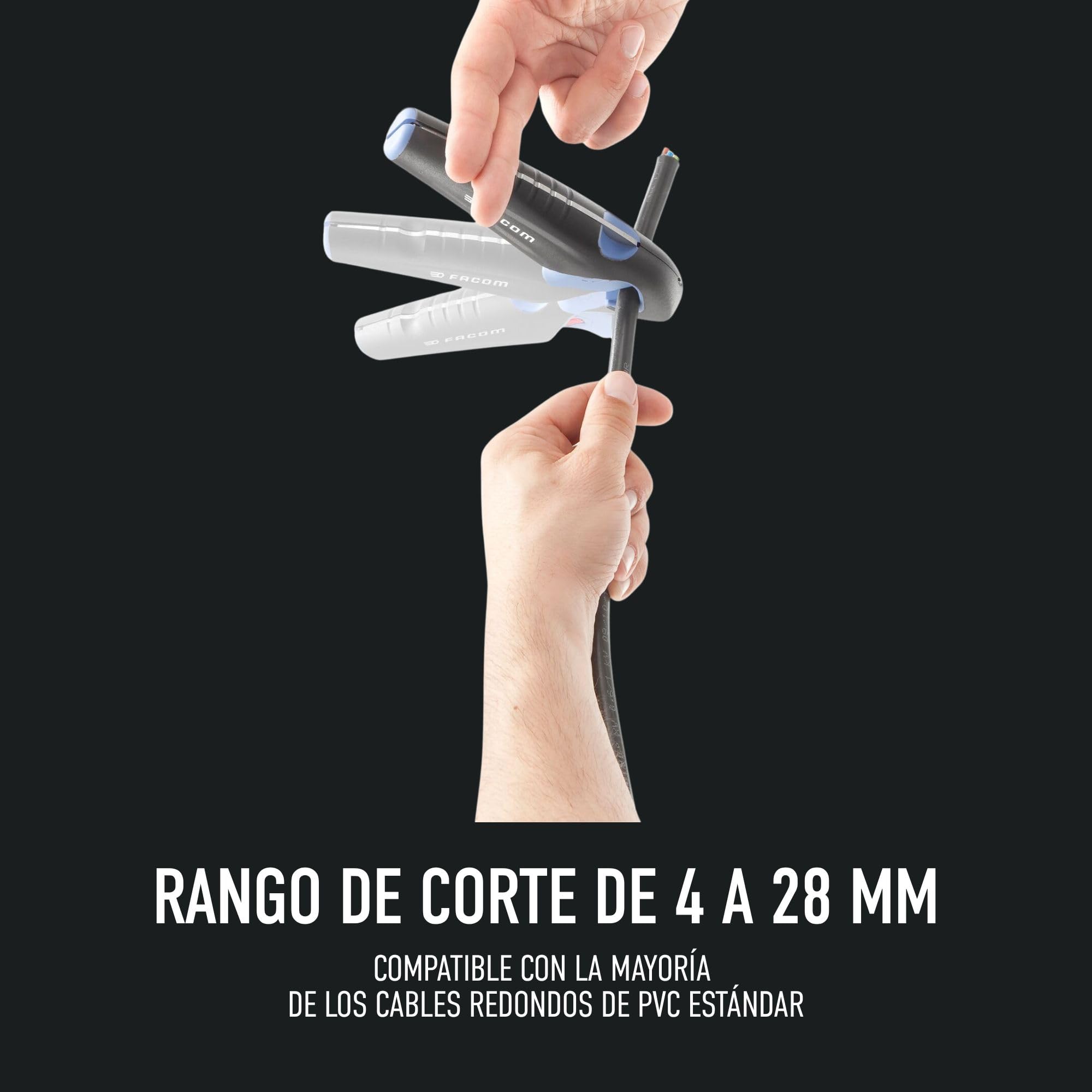 FACOM Herramienta para Desnudar Cables Multifunciones con Gatillo, Cutter de Seguridad, Cuerpo de Zamac, Hoja Auto-Pivotante, Enganche, 872271