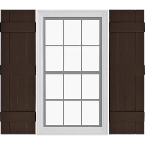Board & Batten Vinyl Shutters (1 Pair) | 14.5"x59" (4-Board) - Coffee Bean | Exterior Window Shutters | Includes Mounting Hardware | Simple Installation | Made in USA